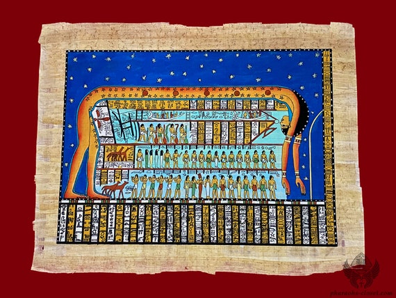 女神ヌトの豪華なパピルス画 - 星の女神ヌトの珍しい古代エジプトの