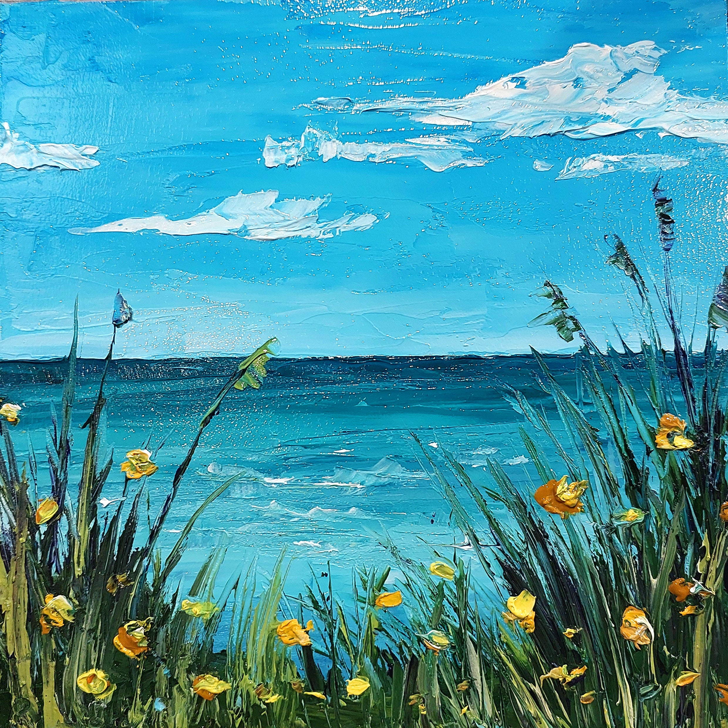 海景 海の風景画 アクリル絵具 テクスチャーアート seaart 海の絵 青い海の