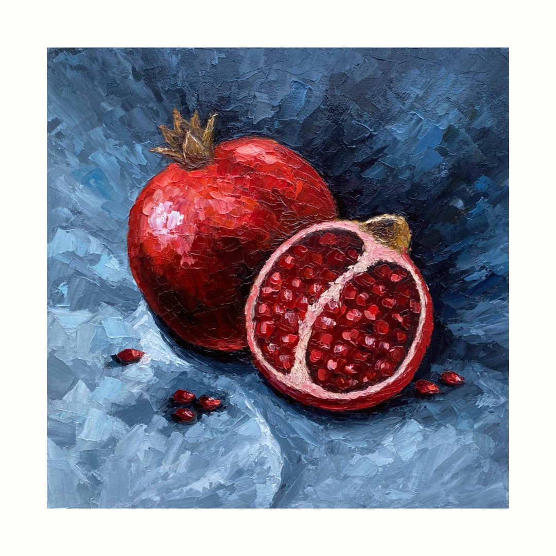 インパストザクロ油絵：オリジナル静物フルーツアート（10x10） - Etsy