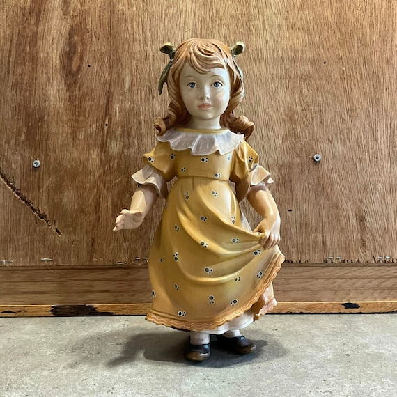 Rare DOLFI SANTINI Carved Wood Girl Doll Figurine, Made in Italy