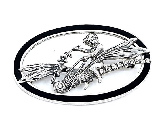 フランスヴィンテージ天使とバタフライのブローチアールヌーボー