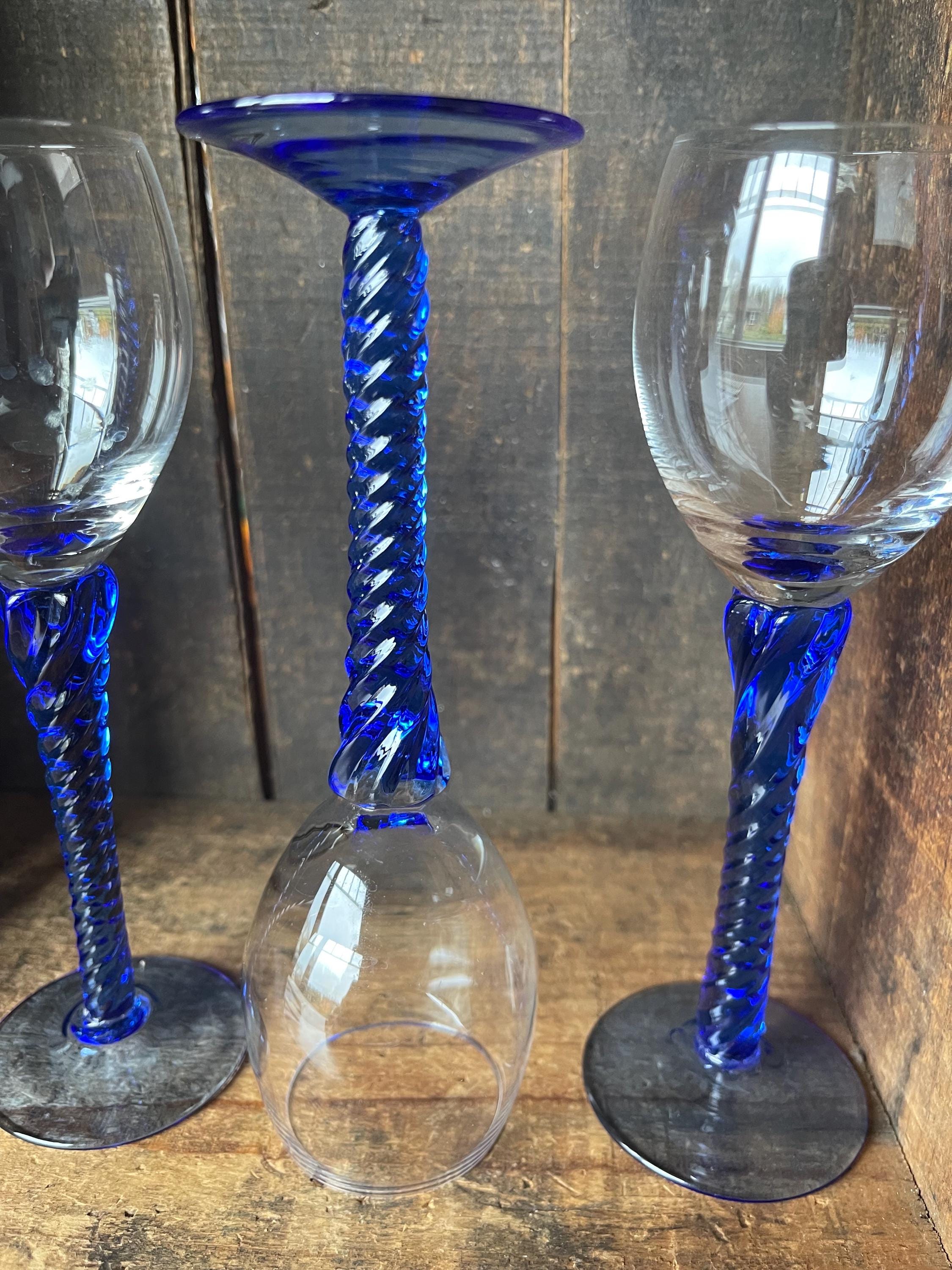 ヴィンテージ コバルトブルー ツイストステムグラス 4個セット - Etsy 日本