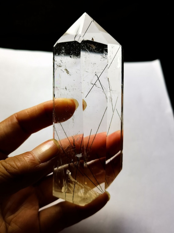 061545 天然ブラックルチルクォーツ六角柱虹入り ☆ からから 様 専用 ☆虹