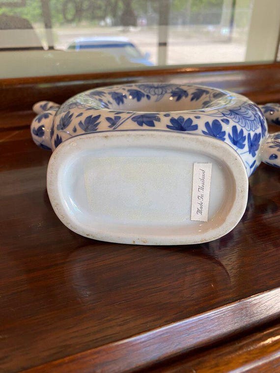 Striking Vintage Thai Blue + White Hollowed Center Porcelain