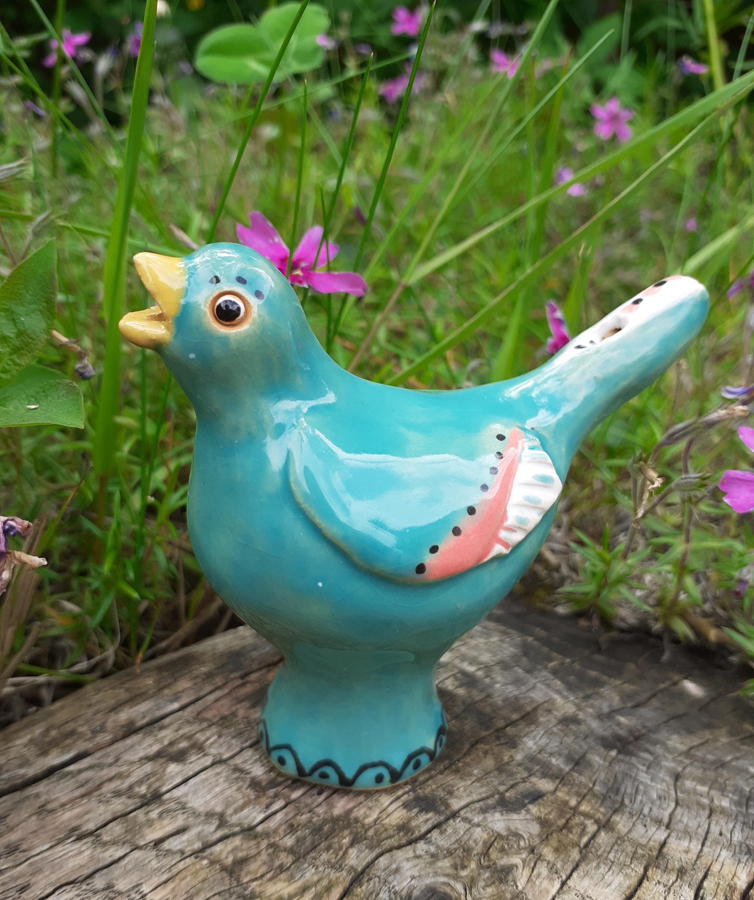 陶器製の鳥の水笛 | 手作業による成形と手描き | 陶器の彫刻 | 装飾用