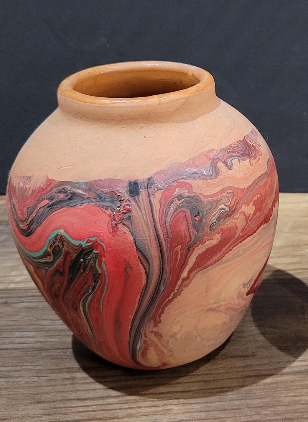 Vintage Early Red Clay Swirl NEMADJI Indian Art Pottery Swirl Vase