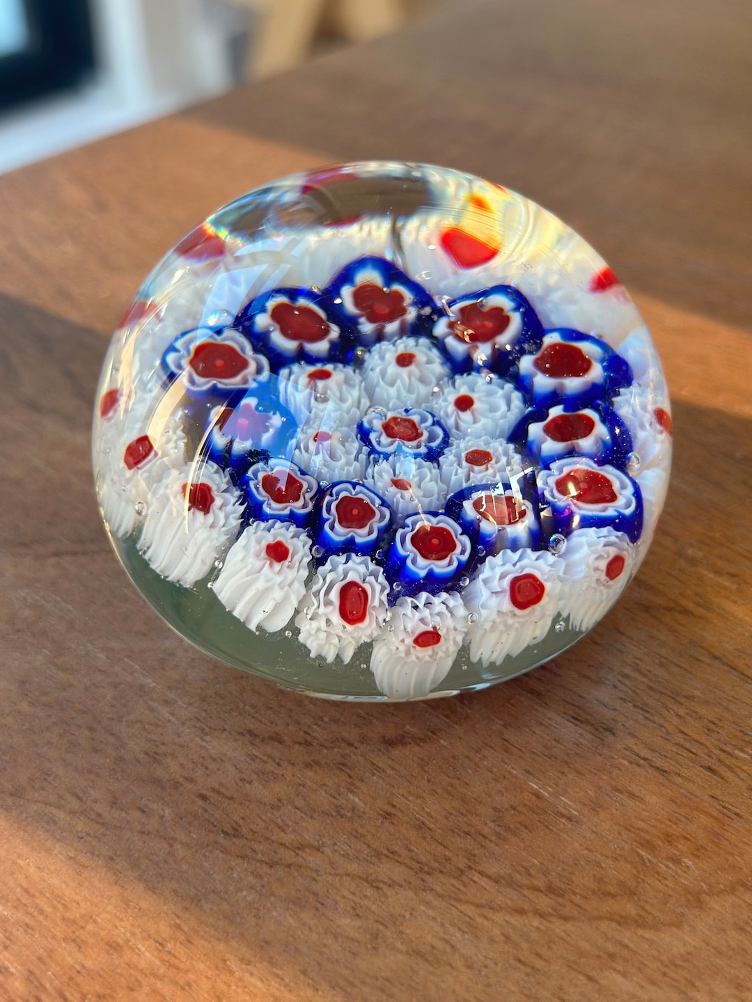 Latticino Glass ミルフィオリ フラワー ペーパーウエイト 置物