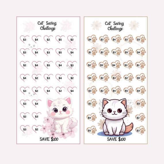 Cats Saving Challenge Printable, Mini Cat A6 Size Saving Challenge