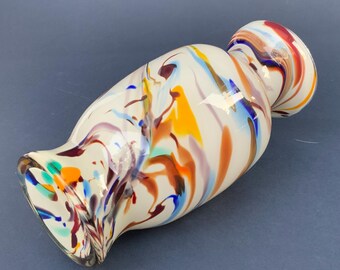 手吹きマルチカラーガラス花瓶：ヴィンテージソ連装飾（8.2インチ