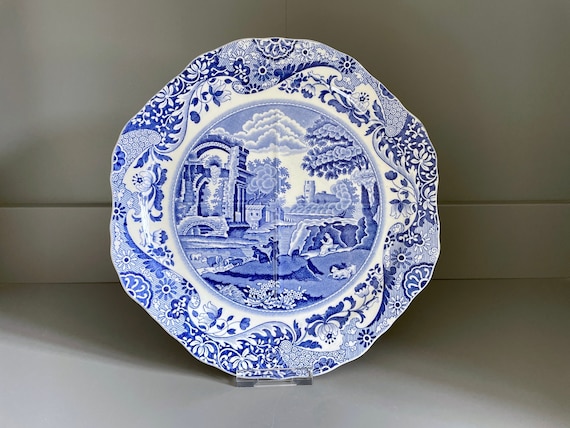 Vintage Copeland Spode Plate, Blue Italian Octagonal Divided