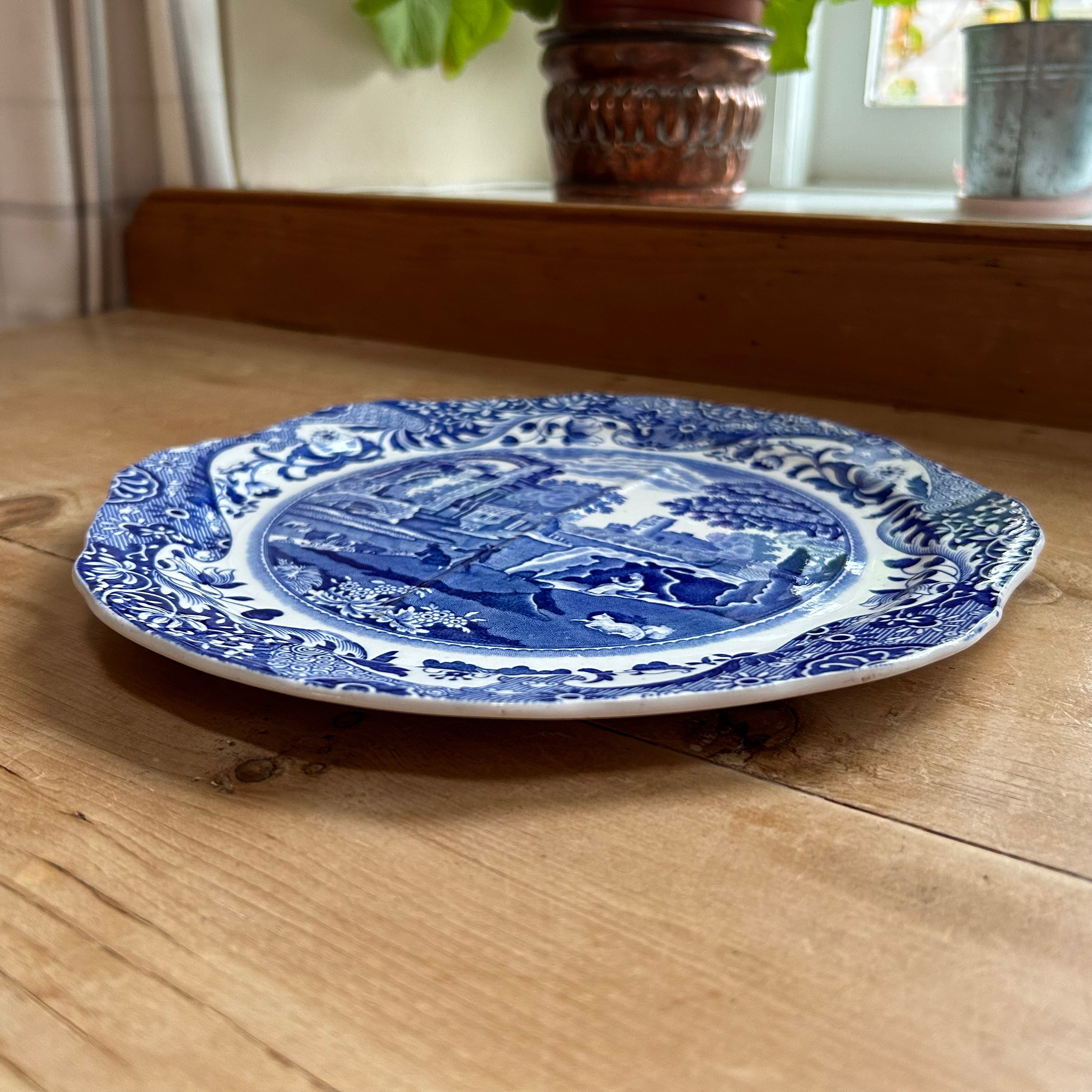 Vintage Copeland Spode Blue Italian Octagonal Sandwich Plate W25cm