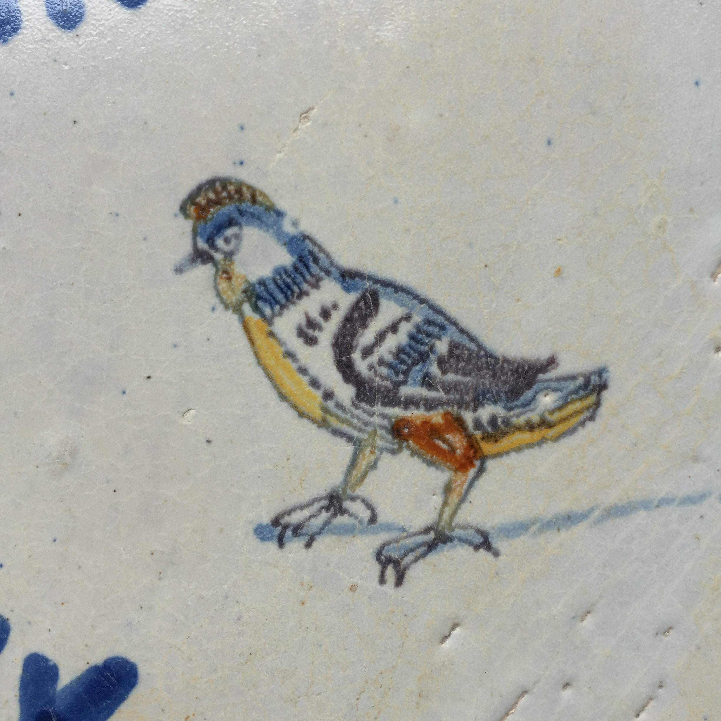 17世紀 オランダ 鳥の色絵デルフトタイル 17世紀 オランダ 鳥の絵柄の