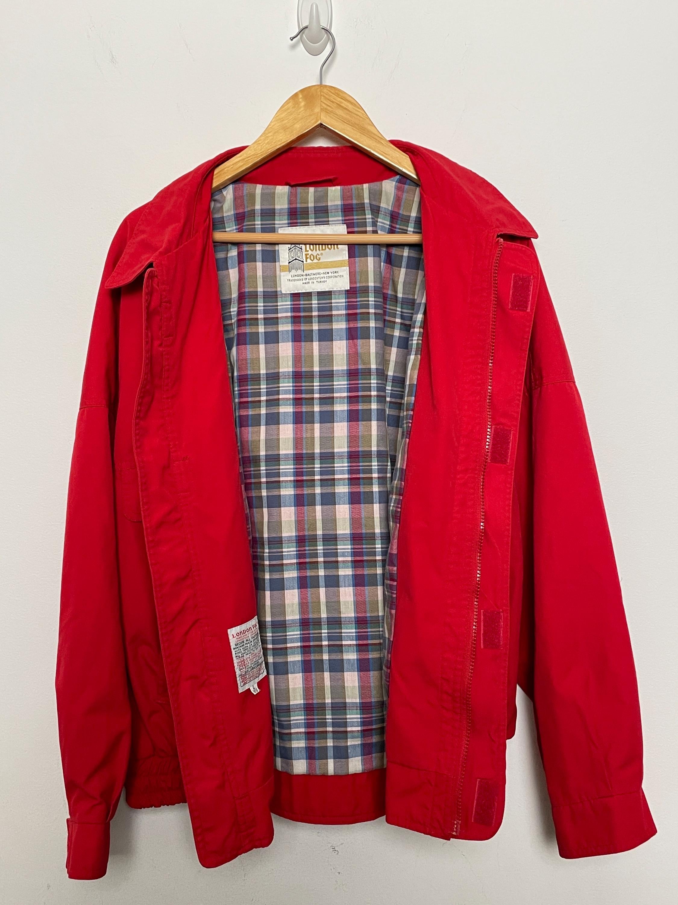 Vintage 1980s London Fog Plaid Lined Red Multi Pocket Zip up