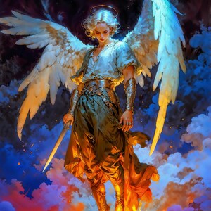 大天使ミカエル、ファンタジーイラスト、すぐにダウンロードして印刷