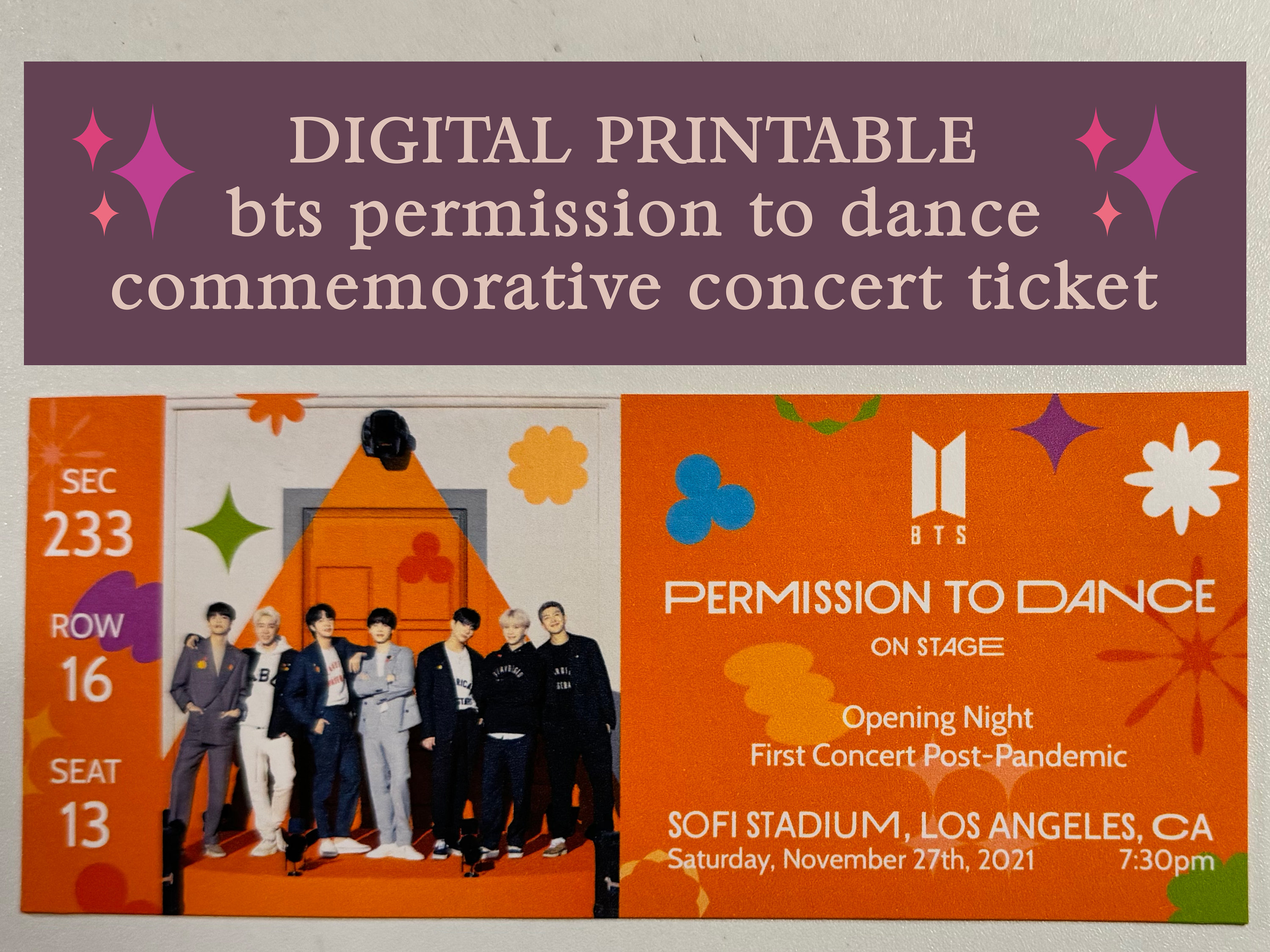Digital Printable Custom BTS Permission to Dance USA Commemorative