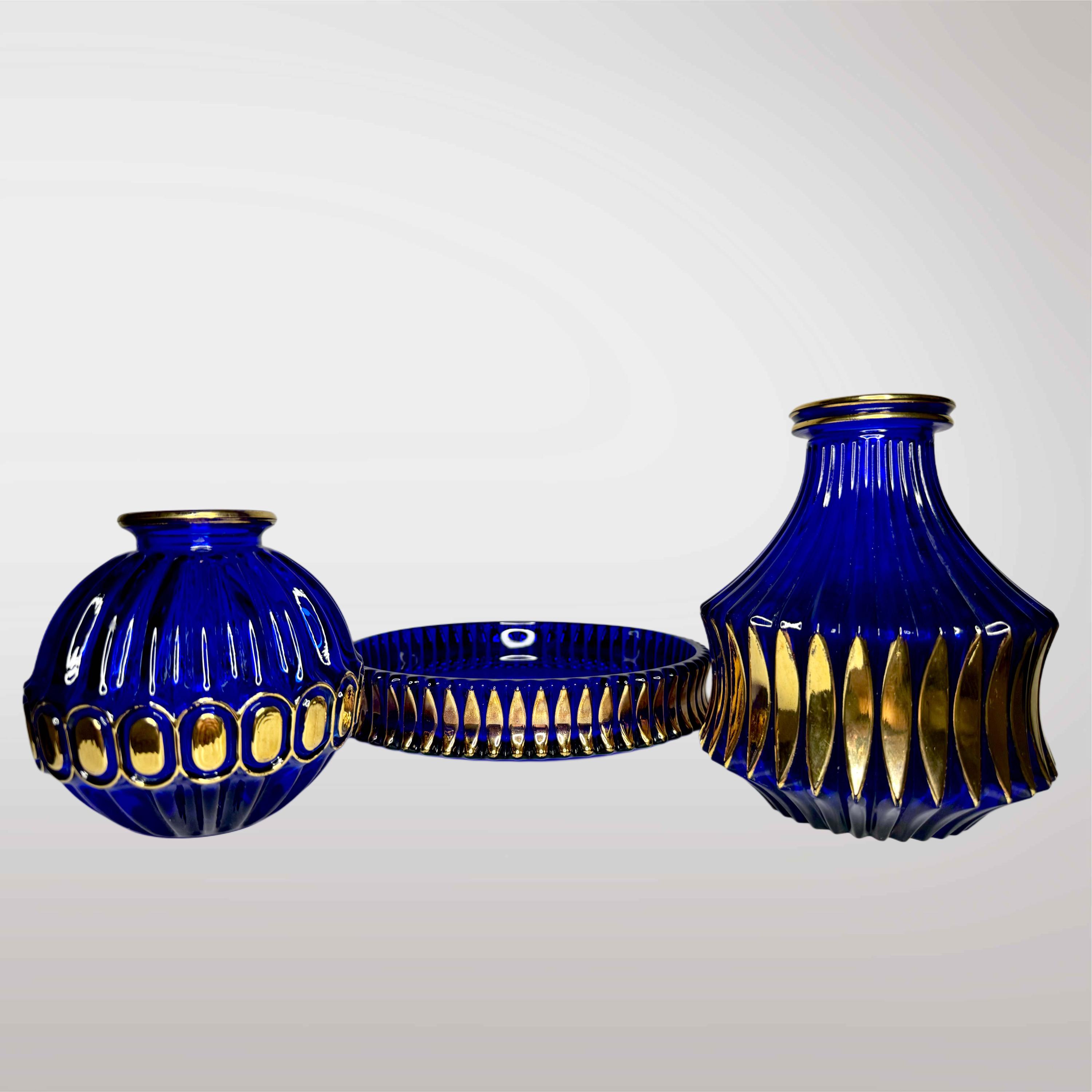 コバルトブルー ガラス製 花瓶 ボウルセット コバルトブルー ガラス製