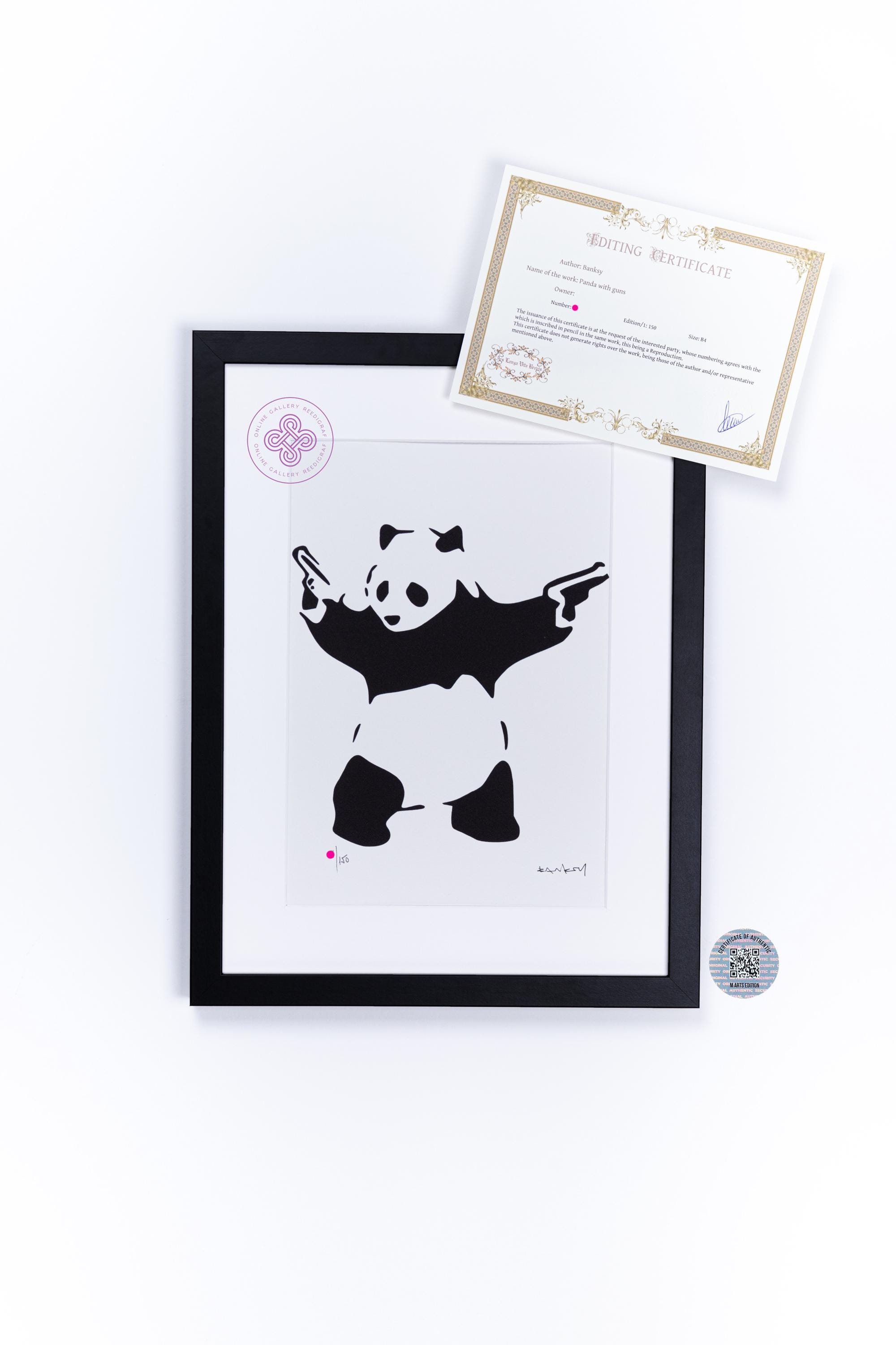 BANKSY Wall Art Panda Gun Banksy FRAMED Art Serigraph Signed