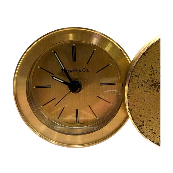 Vintage Tiffany & Co. Small Brass Quartz Travel Alarm Desktop
