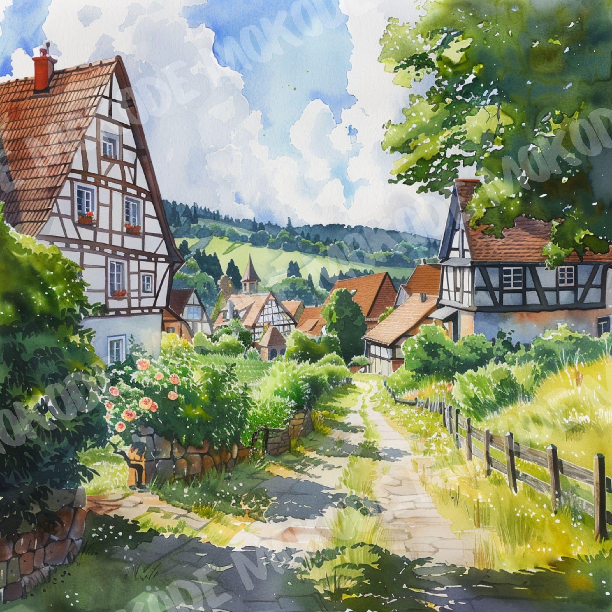 12 の高品質水彩画夏の村のデザイン PNG、田舎のヨーロッパのイラスト