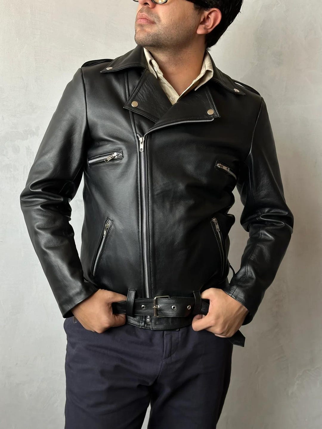 Vintage 90s Biker Jacket, Moto Black Leather Double Rider - Etsy