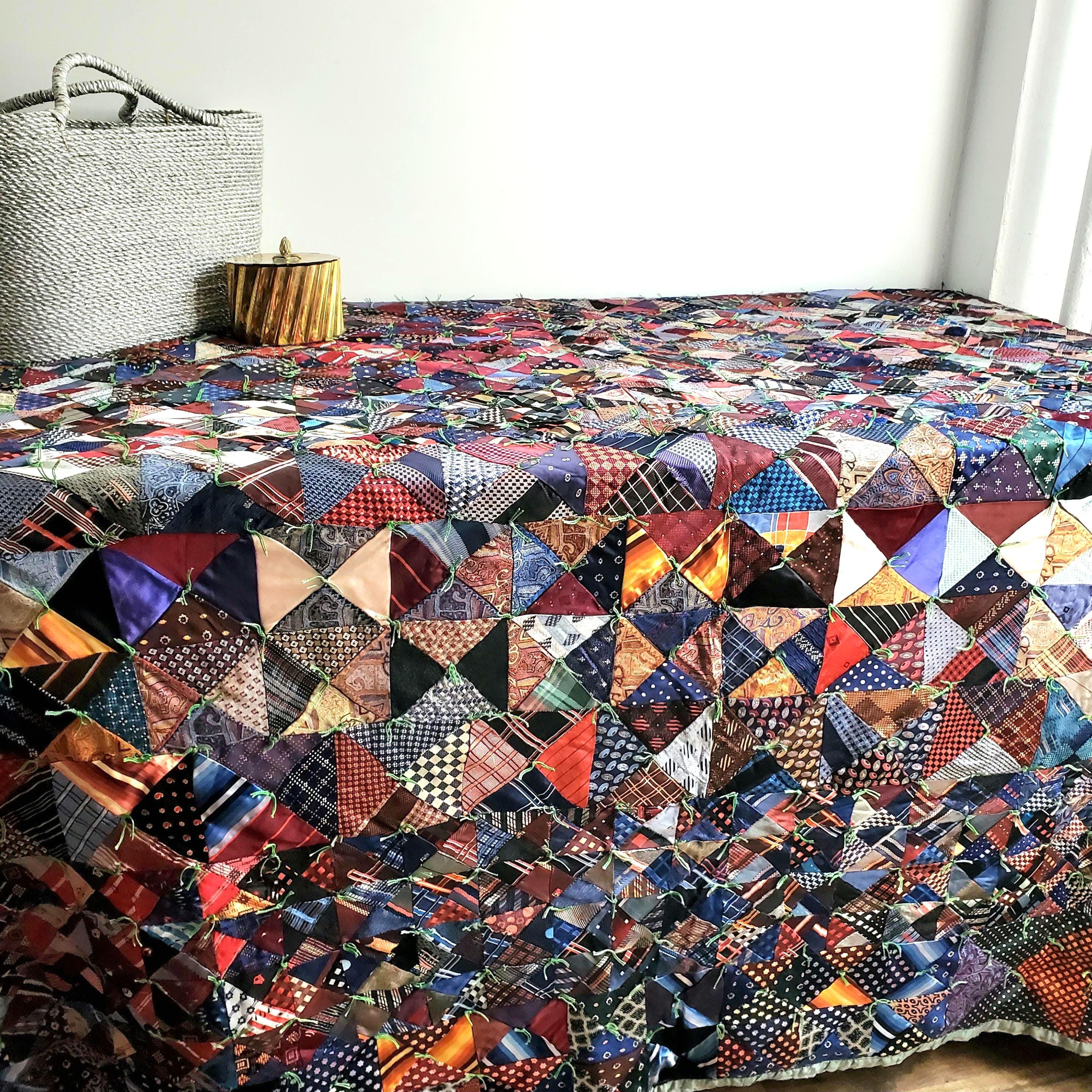 ヴィンテージパッチワークキルト アメリカ フィードサック クレイジー