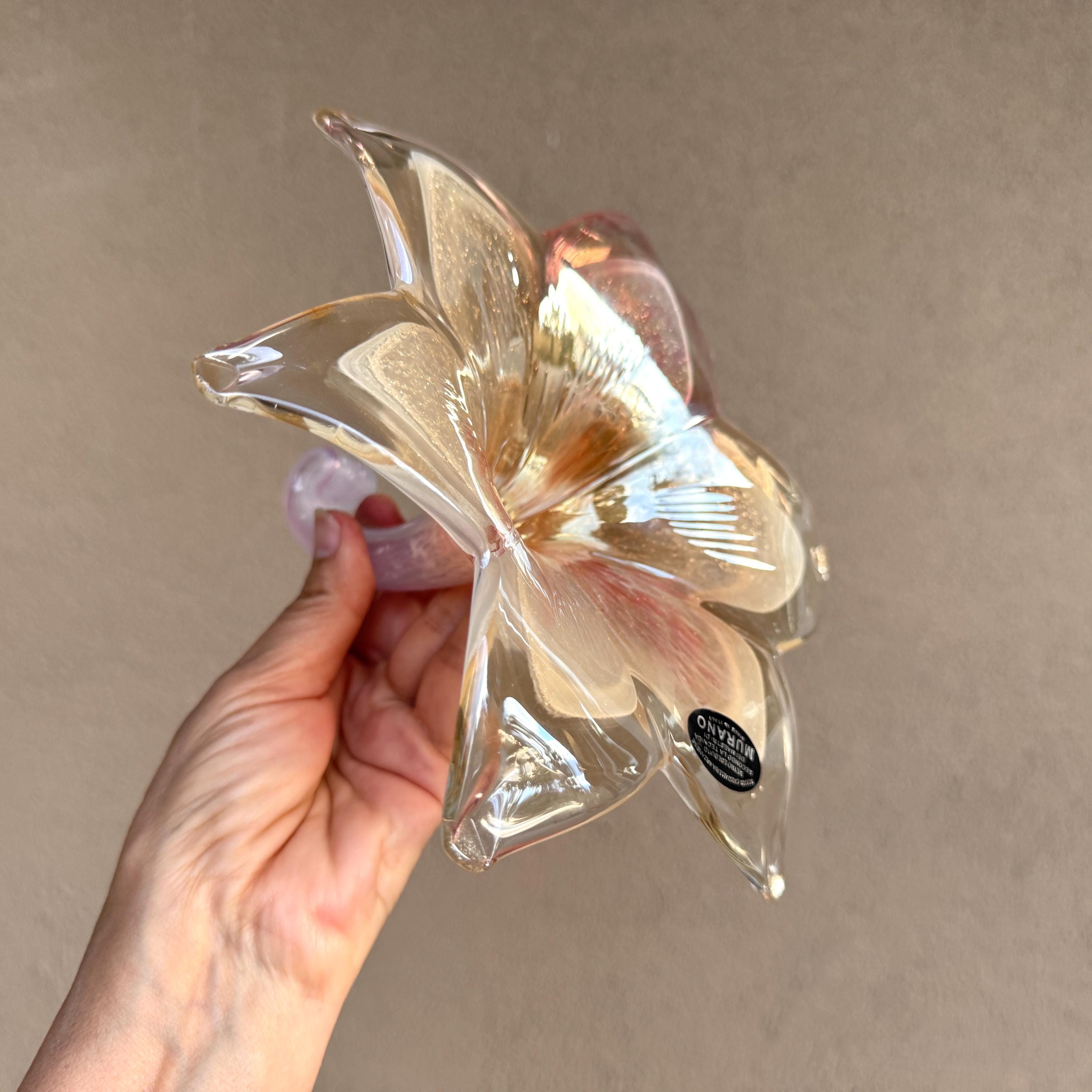 美品】ムラーノガラス ペーパーウエイト 金彩 花柄 ムラーノアート