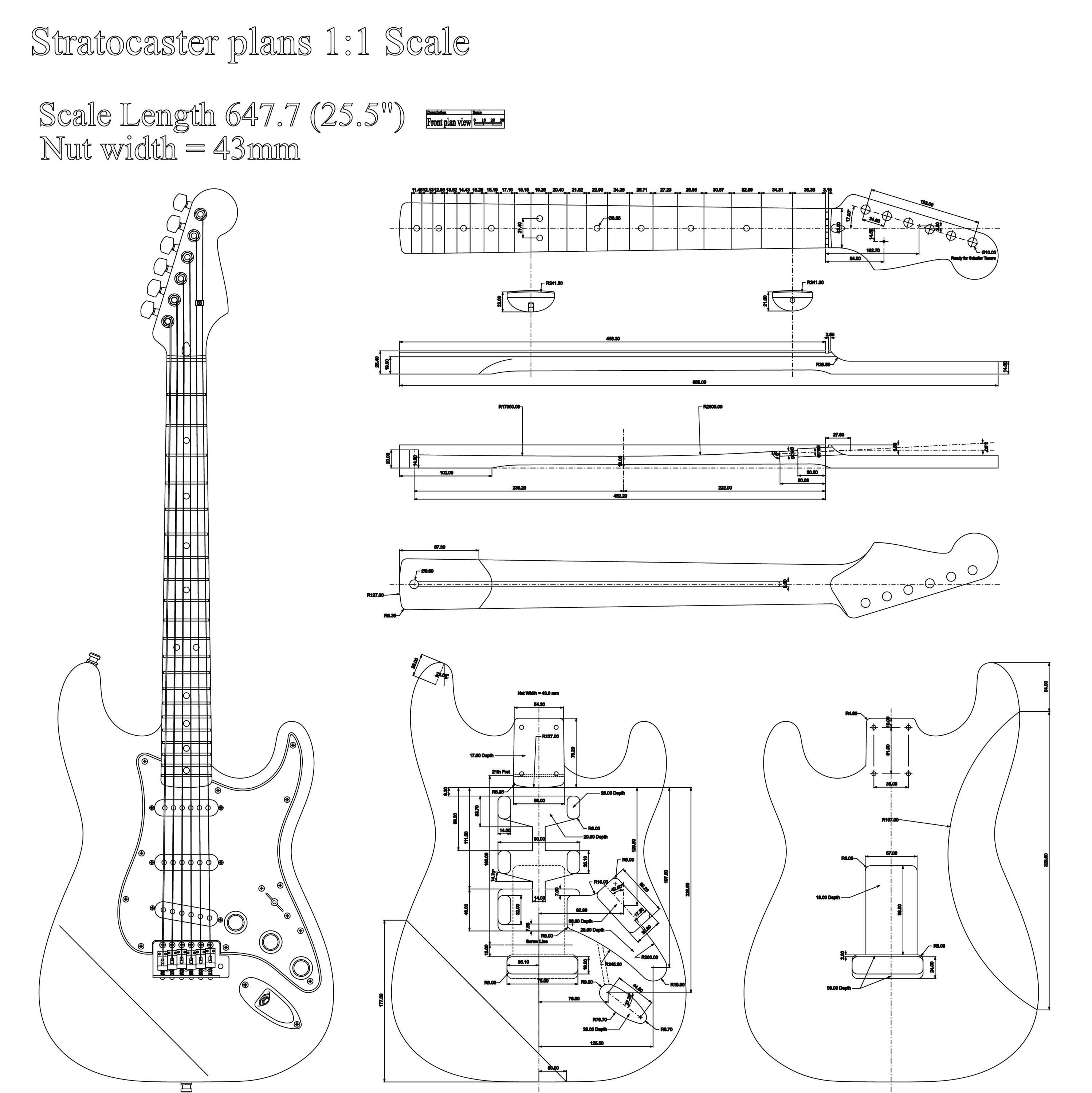 Stratocaster Style Guitar Plans Vector in Svg, Pdf, Dfx, Ai and