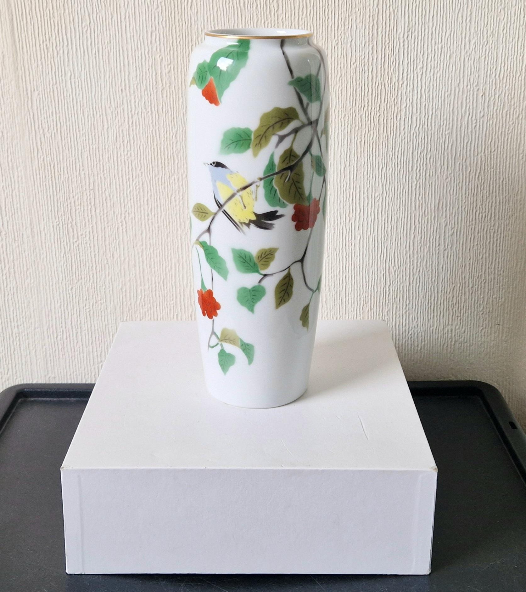 Y3122-8 深川製 染付色絵 柿図 花瓶 高さ28㎝ ten Y3122-8 深川製 染付