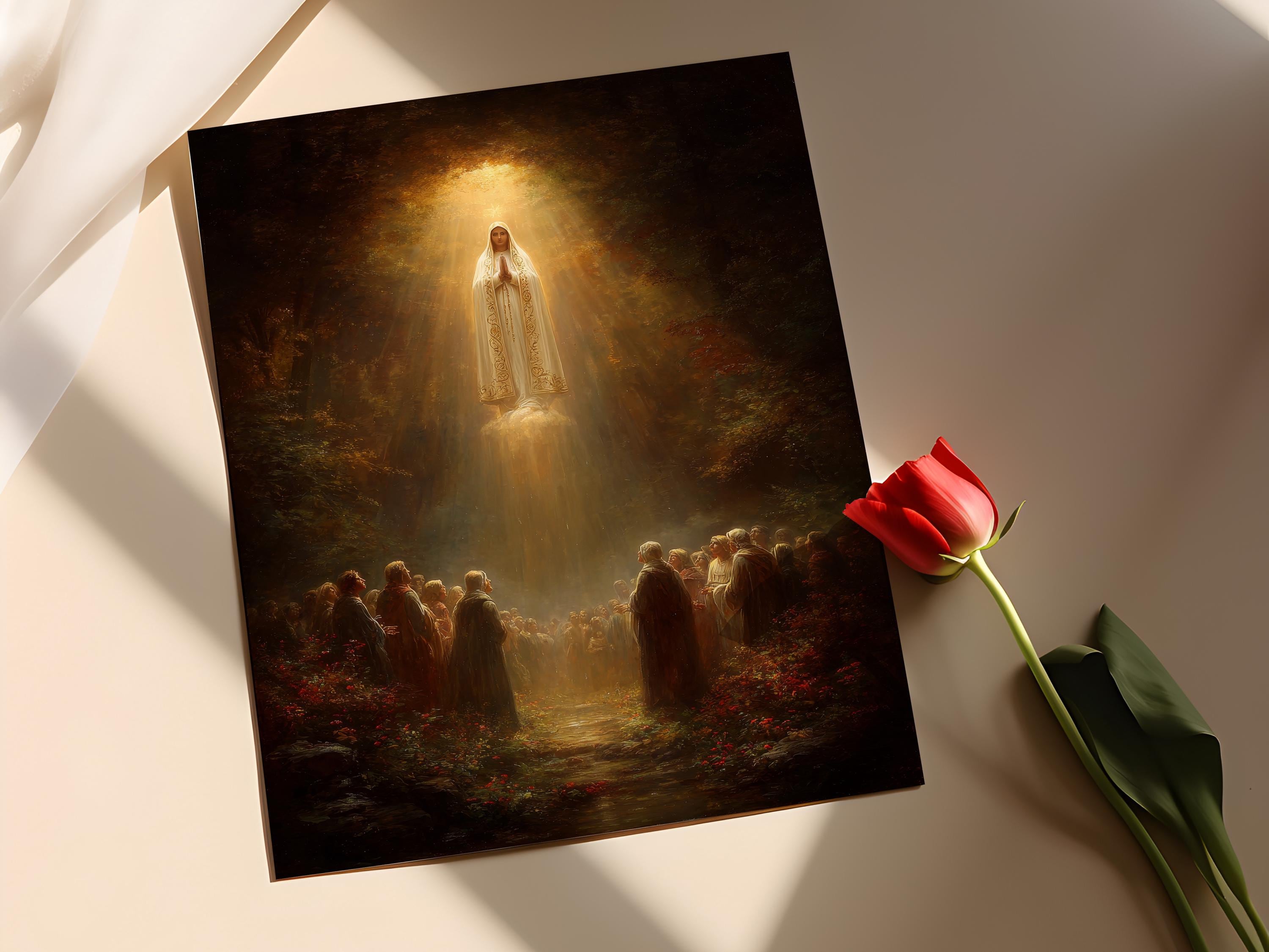 Our Lady of Fatima Art Print: Catholic Sacred Art, Golden Rosary