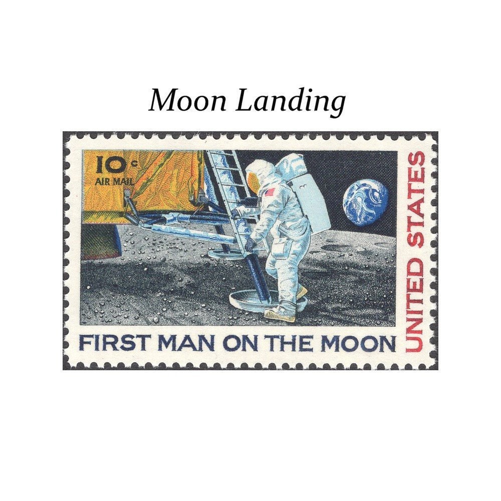 10セントの月面着陸航空郵便切手10枚。未使用のヴィンテージ郵便切手