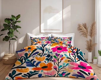 花柄パッチワーク掛け布団、羽毛布団カバー、枕カバーセット