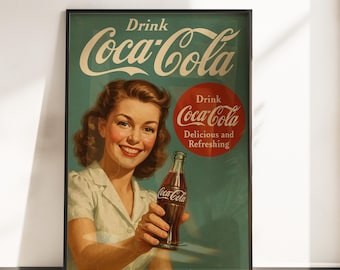 コカ・コーラのヴィンテージポスター、ポップアートプリント、キッチン