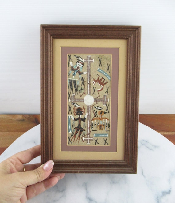 ヴィンテージの本物のナバホ砂絵アート、ネイティブアメリカンのお土産