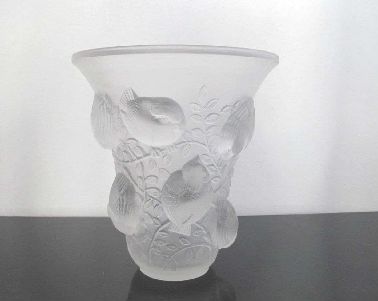 ラリック クリスタルガラス 陽刻小鳥図ボウル ラリック クリスタル