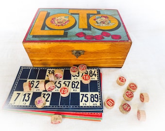 フランスのアンティーク ロトゲーム - オリジナルボックス、ロトカード