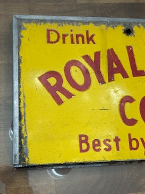 Sign : Royal Crown Cola -yellow & Red Embossed Lettering Vintage
