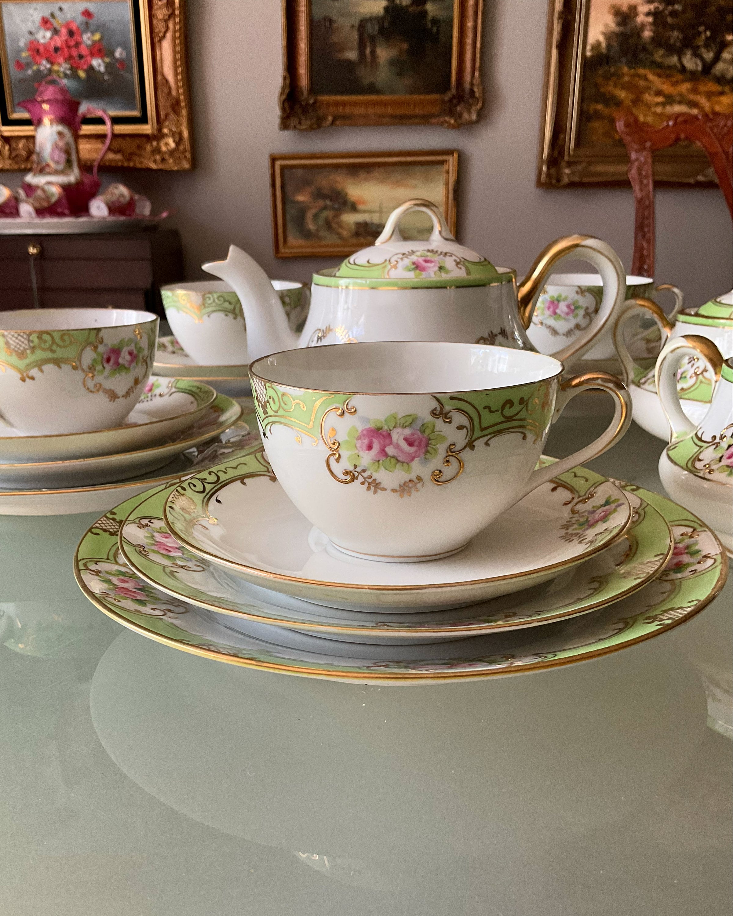 Antique Hand Painted Nippon , Noritake Tea and Dessert Set, Circa