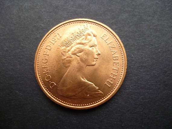 1971年ヴィンテージ2ペンス硬貨：エリザベス女王、ジュエリークラフト
