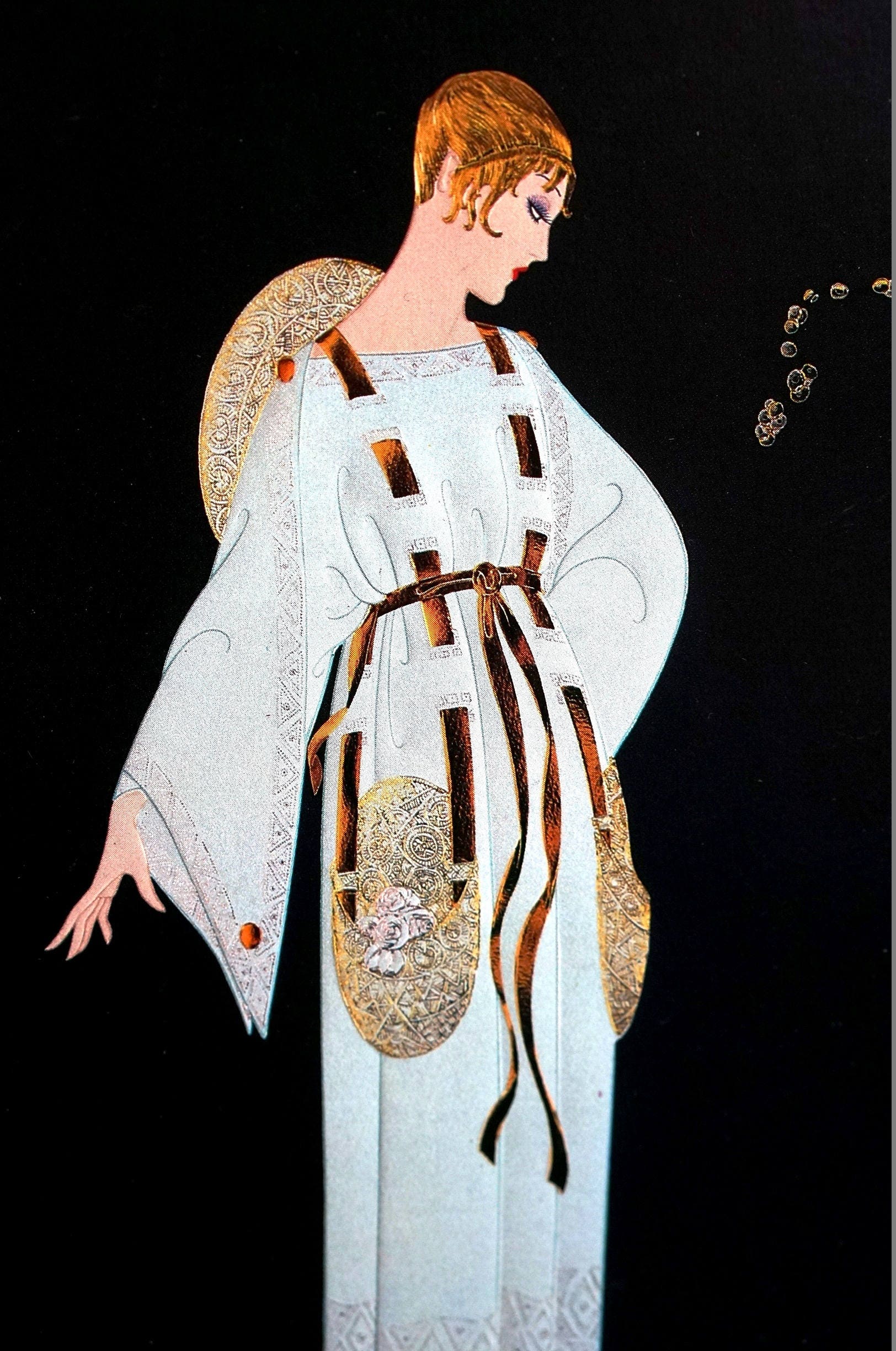 Erte Matted Print 1987 MOON GARDEN Space Ship, Flying Saucer Earth