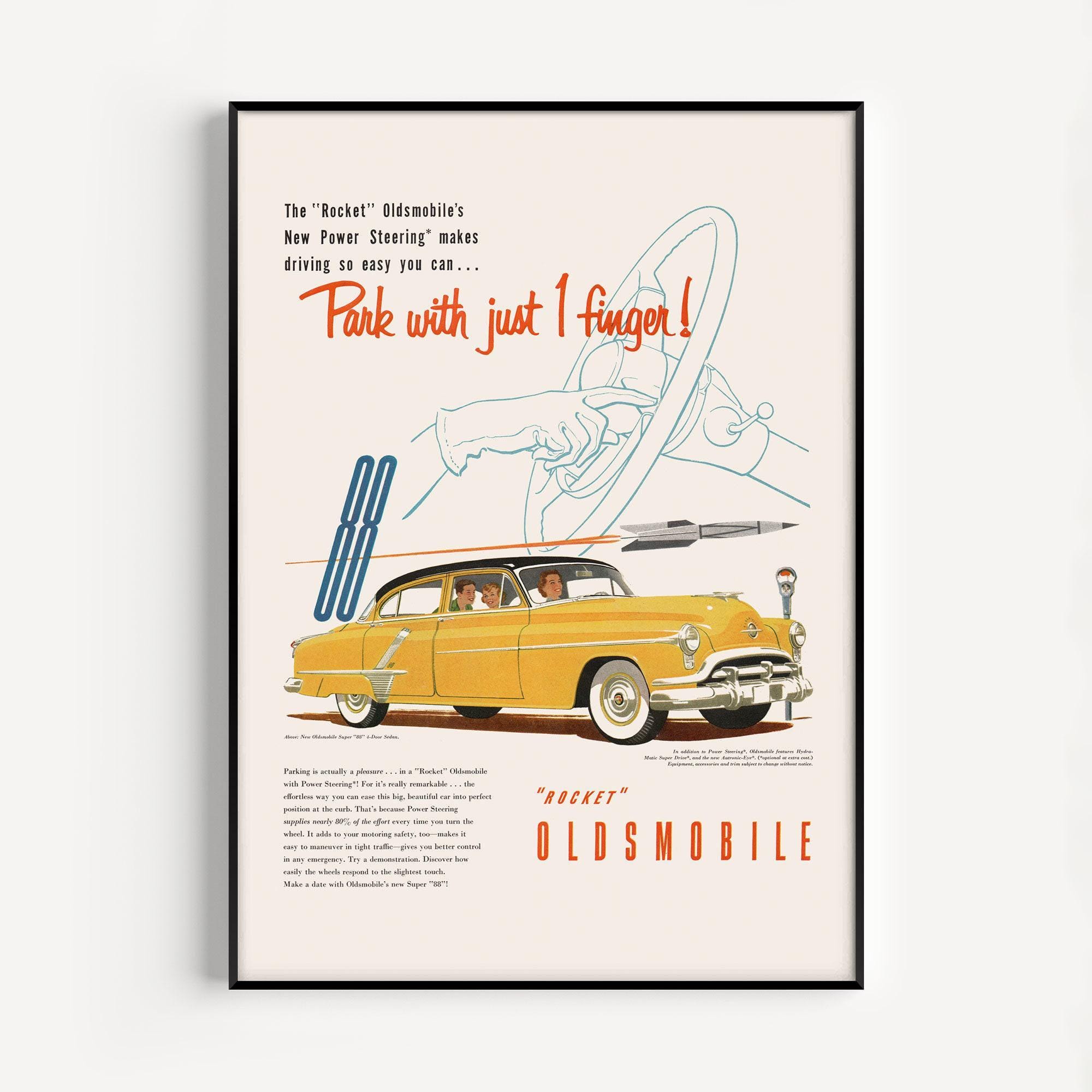NOSTALGIC CAR POSTER, 1950s Yellow Automobile Ad Print, Retro Mid