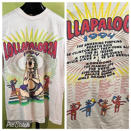 Vintage 1994 Lollapalooza Tour T-shirt Size X-large White Double