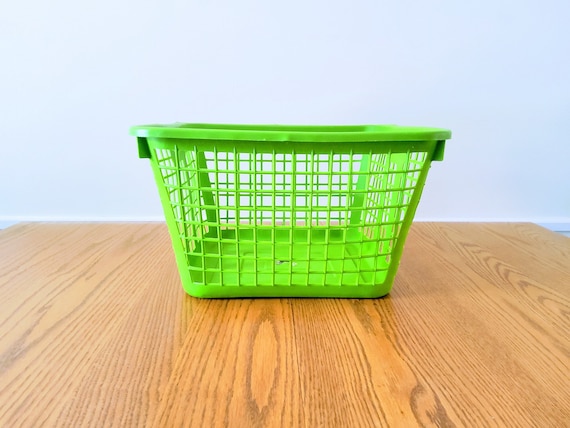 Vintage Bright Green Laundry Basket, Apple Green, Square