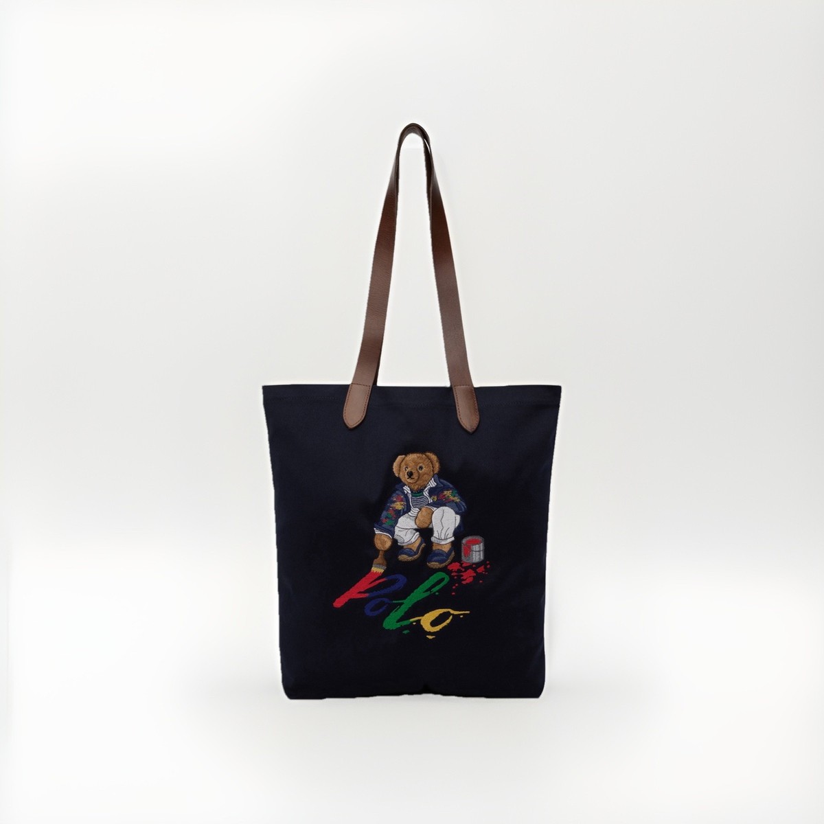 Polo Ralph Lauren Painting Polo BEAR Twill & Leather Tote Shopper