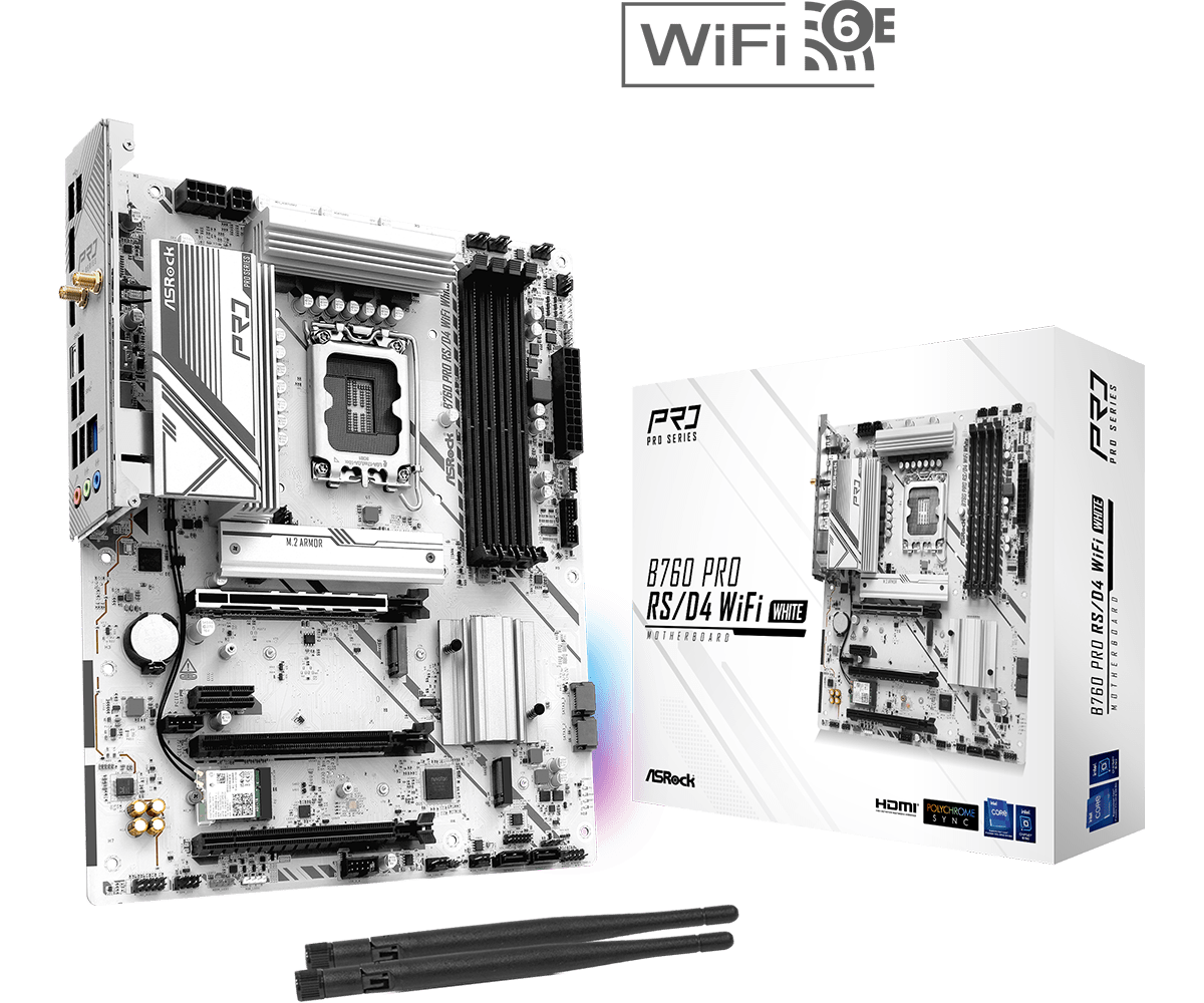 ASRock B760 Pro RS/D4 WiFi White Motherboard Intel B760 LGA 1700