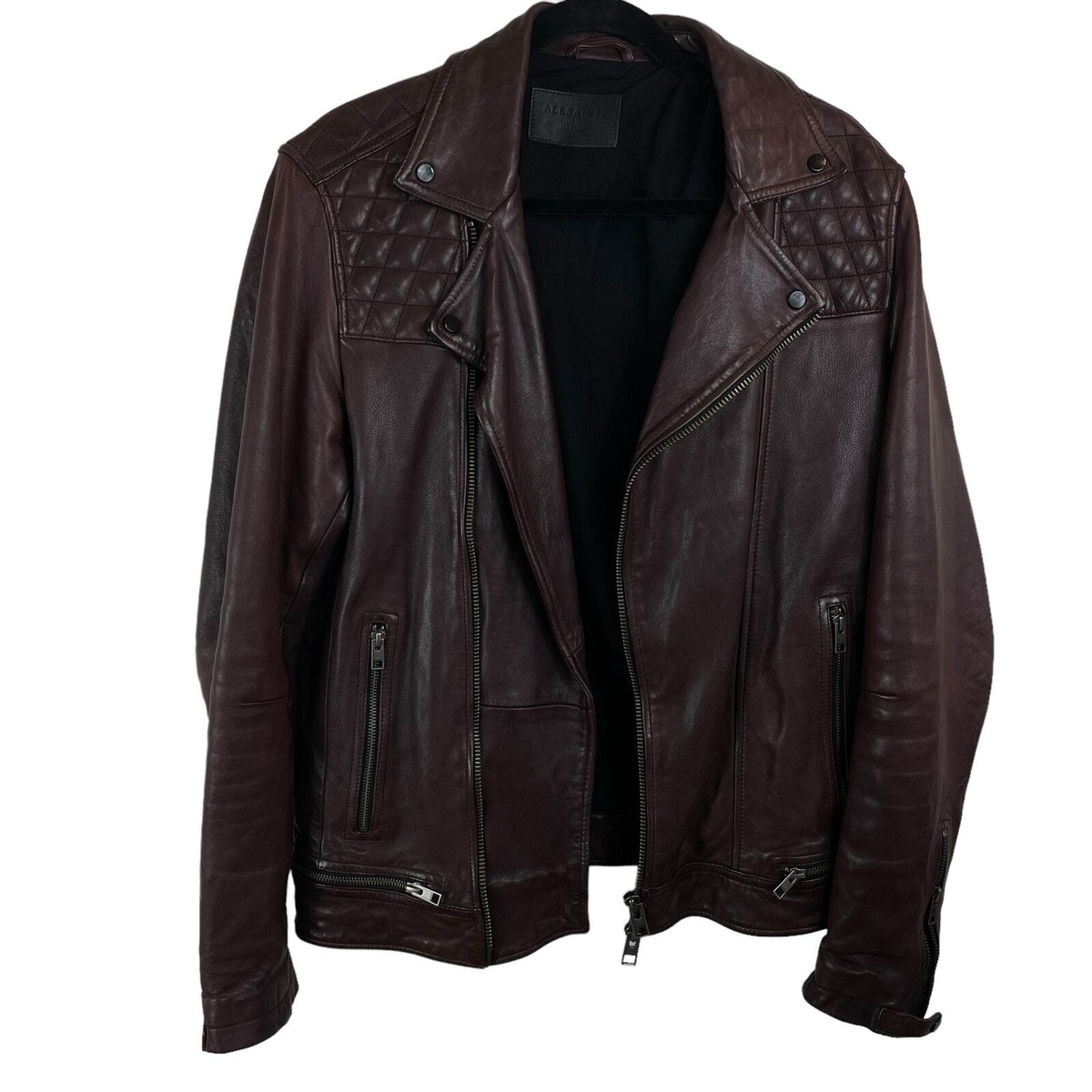 AllSaints Conroy Crinkled Quilted Shoulder Leather Biker Jacket