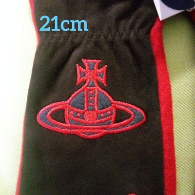 Vivienne Westwood Gloves Red Brown Fabric Sheep Leather Trim 21cm