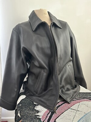 Vintage 90s 00s Eddie Bauer Oversized Bomber Dad Black Leather