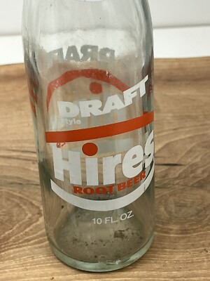 Vintage Hires Draft Root Beer Soda Bottle 10oz Clear Glass