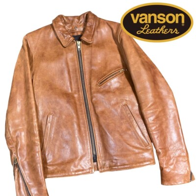 VANSON Leather Single Riders Jacket men Size 34 Color Brown 76935A