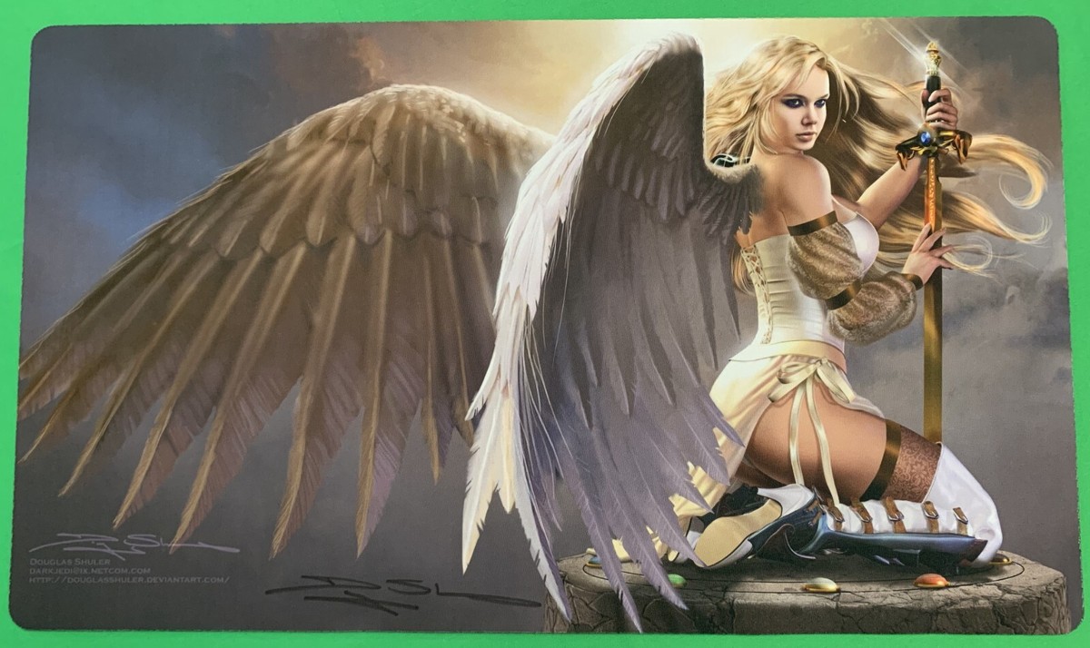 Sexy Serra Angel MTG Playmat SIGNED Douglas Shuler OFFICAL Magic